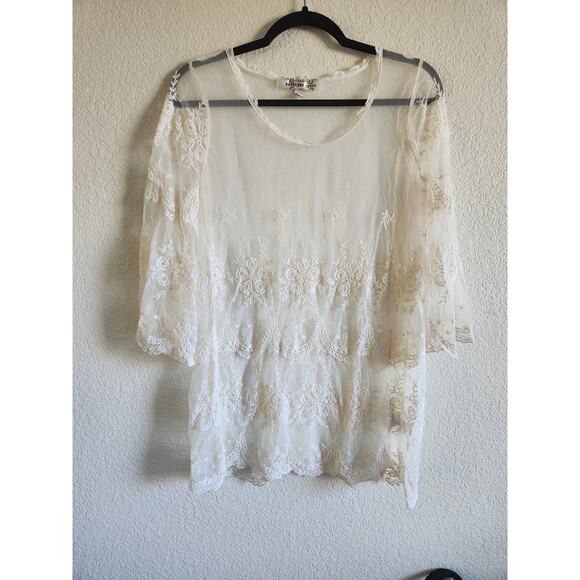 Reckless Angel Women's Lace Embroidered Boho Hippie Oversized Blouse-Medium - Picture 1 of 8